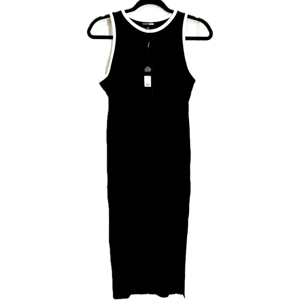 NWT Women’s Size Large High Neck Black Midi Dress